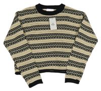 Nové - světlebéžovo-čierny vzorovaný crop sveter PRIMARK