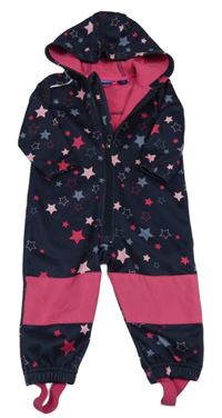 Tmavomodro-růžová softshellová kombinéza s hvězdami a kapucí Lupilu