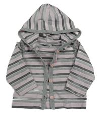 Svetloružová -tmavosivá pruhovaná prepínaci mikina s volánikmi a kapucňou