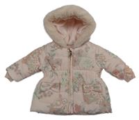 Svetloružová šušťáková kvetovaná zateplená parka s kapucňou Next