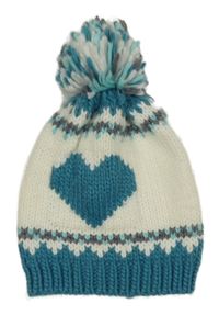 Bílo-modrá čepice se srdíčkem a bambulí 