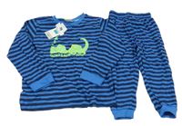 Nové - Modro-tmavomodré pruhované pyžamo s dinosaurem Kiki&Koko