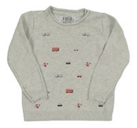 Svetlosivý melírovaný sveter s dopravními prostředky F&F