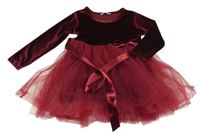 Vínové sametovo/tylové šaty