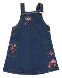 Modré rifľové na traké šaty s kvietkami Topolino