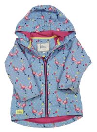 Světlemodrá puntíkatá šusťáková s plameňáky a kapucí 