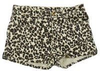 Béžovo-černo-hnědé riflové kraťasy s leopardím vzorem H&M