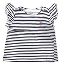 Tmavomodro-biele pruhované tričko s kvietkom H&M