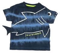 Tmavomodré batikované tričko so žralokom George