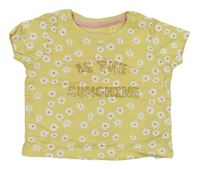 Žlté kvetované crop tričko s nápisom Primark