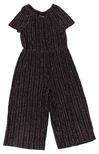 Čierno-farebný trblietavý pruhovaný nohavicový overal Nutmeg