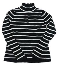 Čierno-biely pruhovaný rebrovaný sveter s rolákom Yd.