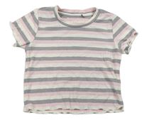 Sivo-bielo-ružové pruhované crop tričko