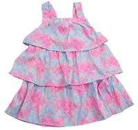 Ružovo-modré vzorované vrstvené šaty s volánikmi zn. Pep&Co