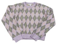 Levandulovo-sivý károvaný crop sveter Primark