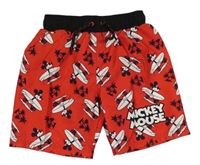 Červeno-černé plážové kraťasy s Mickeym Disney