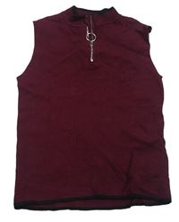 Vínový rebrovaný pletený top so zipsom River Island