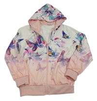 Bielo-ružová prepínaci mikina s motýly a kapucňou