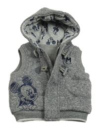 Sivá pletená zateplená vesta s Mickeym a kapucňou George