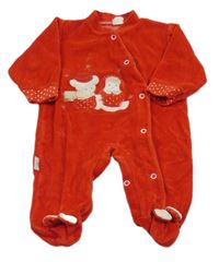 Červený zamatový overal s medvedíkmi