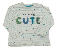 Bílo-zelené pruhované triko s nápisem a dinosaury Nutmeg