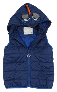 Tmavomodrá šusťáková prošívaná zateplená vesta s kapucí Kiki&Koko