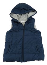 Tmavomodrá šušťáková zateplená vesta s kapucňou