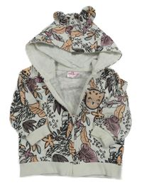 Bílo-barevná květovaná propínací mikina s kapucí So Cute 