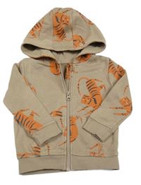 Béžová propínací mikina s tygry a kapucí George