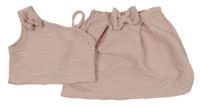 2set - Světlerůžová pruhovaná sukně s mašlí + crop top 