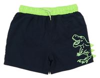 Tmavomodro-limetkové plážové kraťasy s dinosaurom Yigga