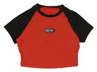 Červeno-čierne športové crop tričko s nápisom Shein