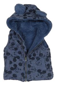 Modrá tepláková zateplená vesta s Mickeym a kapucňou George