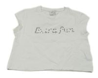 Biele crop tričko s nápisem z kamínků Zara