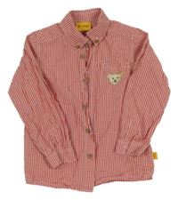 Červeno-biela kockovaná košeľa s medvedíkom