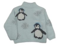 Svetlomodrý chlpatý sveter s tučňáky Primark