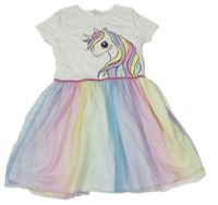 Bílo-pruhované bavlněno/tylové šaty s jednorožcem H&M