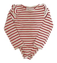Smetanovo-červené pruhované žebrované body s volánky Zara