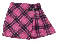 Ružovo-tmavmodro-biela kockovaná vlnená skort sukňa Dunnes