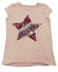 Svetloružové tričko s hvězdičkou z překlápěcích flitrů Tu