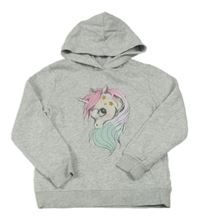 Světlešedá melírovaná mikina s jednorožcem a kapucí H&M