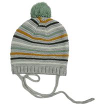 Sivo-pruhovaná pletená zavazovací čapica s brmbolcom Ergee