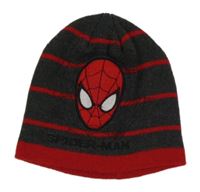 Tmavošedo-červená pruhovaná melírovaná pletená čepice se Spider-manem MARVEL