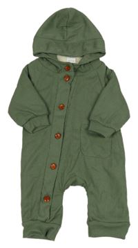 Khaki rebrovaná zateplená kombinéza s kapucňou