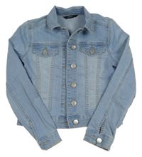 Svetlomodrá tepláková rifľová crop bunda s golierikom George