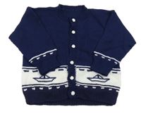 Tmavomodro-biely pletený prepínaci sveter s lodičkami