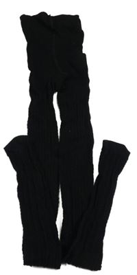 Čierne rebrované vzorované pančuchy