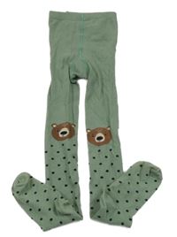 Khaki pančuchy s medvedíkmi a bodkami