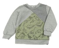 Světlešedo-šedo-khaki melírovaná mikina s dinosaurami V BY VERY