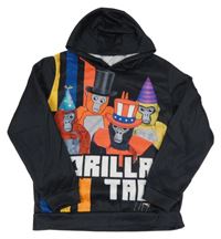 Čierna mikina s gorilami a vreckom a kapucňou